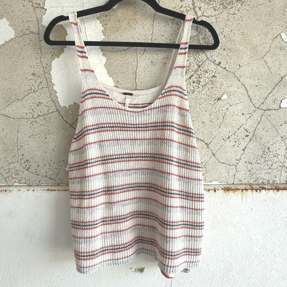 Free People Tank Top Striped Knit‎ Ivory Red Boho Coastal Summer Womens XS